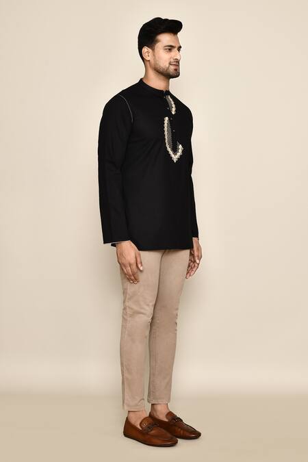 Shop_Arihant Rai Sinha_Black Embroidery Contrast Kurta _Online_at_Aza_Fashions
