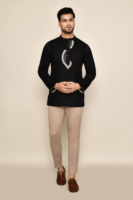 Arihant Rai Sinha_Black Embroidery Contrast Kurta _at_Aza_Fashions