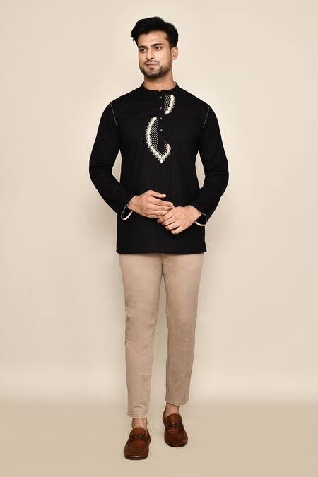 Buy_Arihant Rai Sinha_Black Embroidery Contrast Kurta 