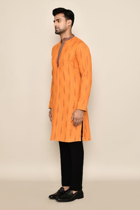 Buy_Arihant Rai Sinha_Gold Cotton Abstract Pattern Long Kurta _Online_at_Aza_Fashions