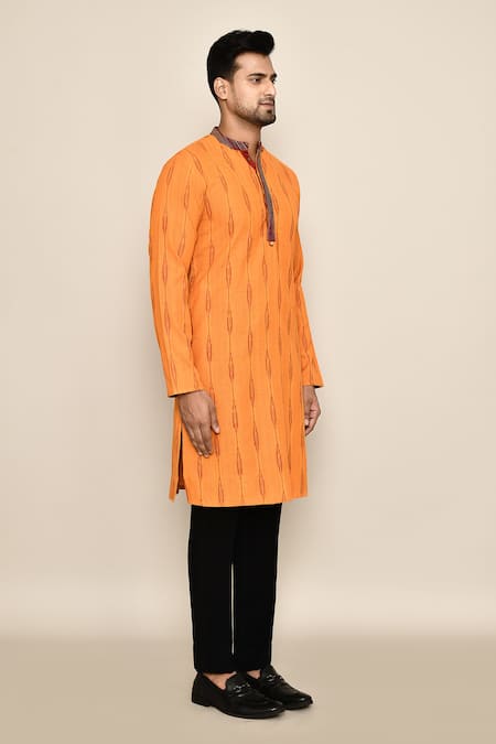 Shop_Arihant Rai Sinha_Gold Cotton Abstract Pattern Long Kurta _Online_at_Aza_Fashions