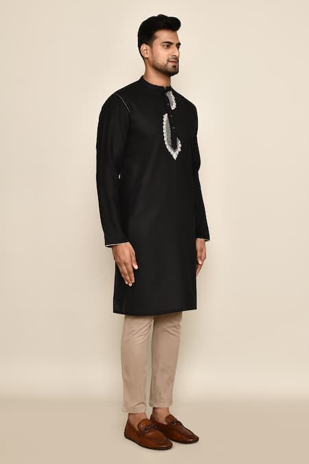 Shop_Arihant Rai Sinha_Black Polyester, Cotton Embroidery Thread Long Kurta_Online_at_Aza_Fashions