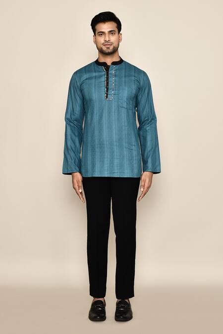 Arihant Rai Sinha_Blue Loop Button Placket Short Kurta _Online_at_Aza_Fashions