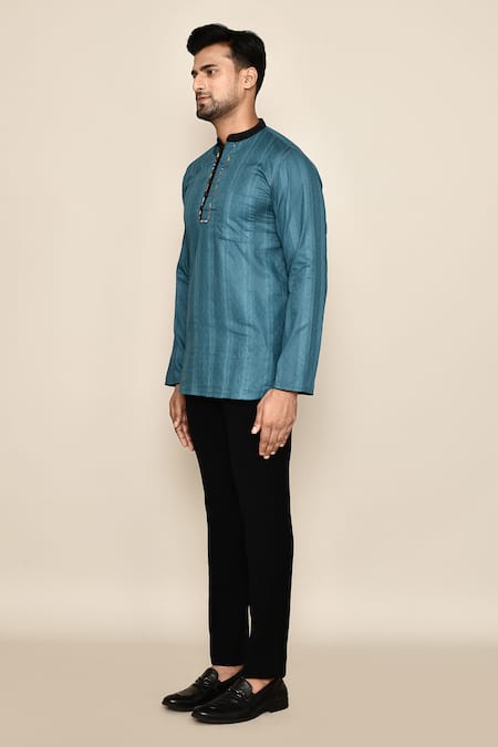Buy_Arihant Rai Sinha_Blue Loop Button Placket Short Kurta _Online_at_Aza_Fashions