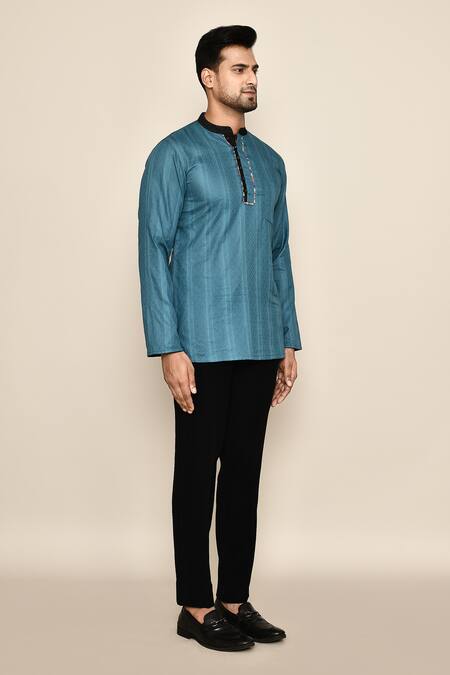 Shop_Arihant Rai Sinha_Blue Loop Button Placket Short Kurta _Online_at_Aza_Fashions