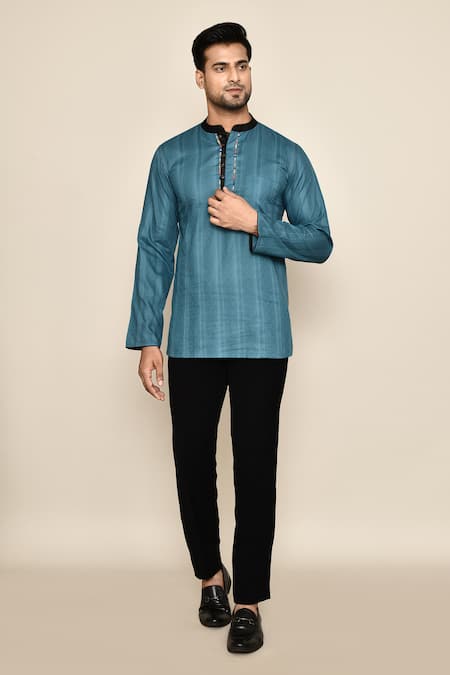 Arihant Rai Sinha_Blue Loop Button Placket Short Kurta _at_Aza_Fashions