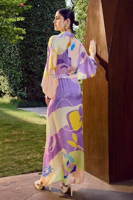 Mandira Wirk Resort Fiore Print High Low Shirt Dress 