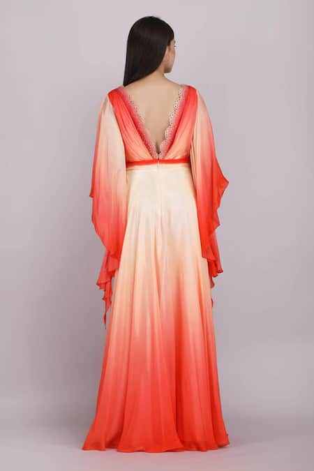 Mandira Wirk Resort Ombre Flutter Sleeves Gown 