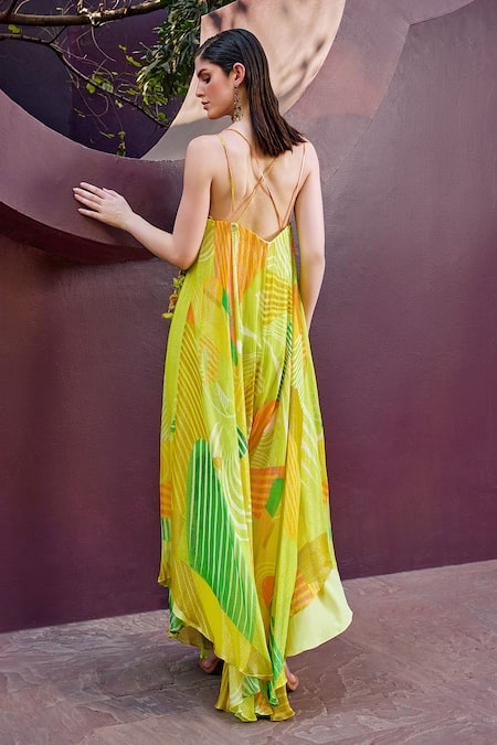 Mandira Wirk Resort Abstract Print Glittery Lurex Striped Backless Maxi Dress 