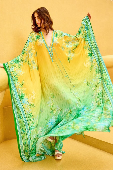 Mandira Wirk Resort Ombre Floral Placement Print Kaftan 