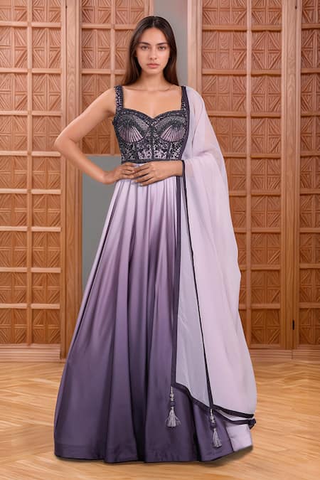 Samyukta Singhania Bloom Garden Embroidered Shaded Gown With Dupatta 