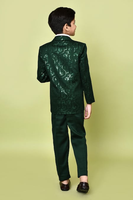 Petite Pomme Tonal Sequin Embroidered Coat Pant Set 