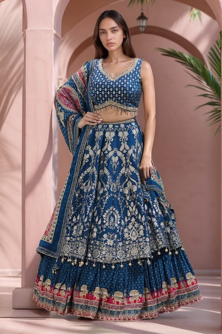 Samyukta Singhania Floral Jaal Woven Layered Lehenga Set 