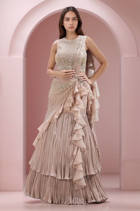 Samyukta Singhania Ruffled Panel Drape Attached Lehenga With Blouse 