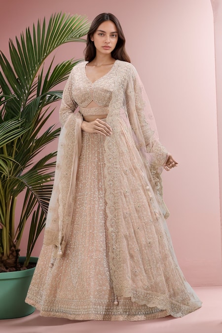 Samyukta Singhania Floral Pearl Embroidered Lehenga Set 