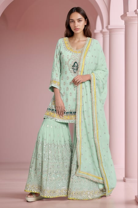 Samyukta Singhania Floral Zardozi Embroidered Kurta Sharara Set 