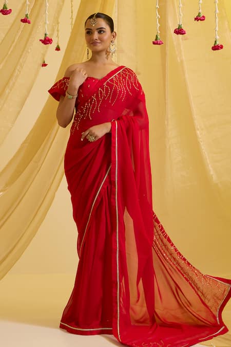 Sonal Pasrija Swirl Embroidered Pre-Draped Saree With Blouse 