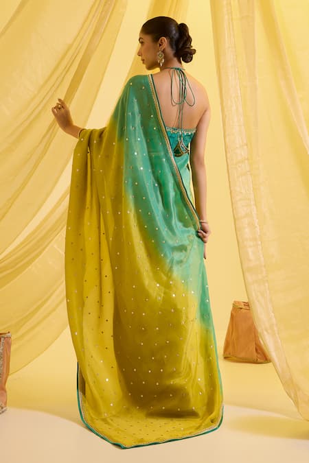 Sonal Pasrija Sequin Embroidered Ombre Pre-Draped Saree With Blouse 