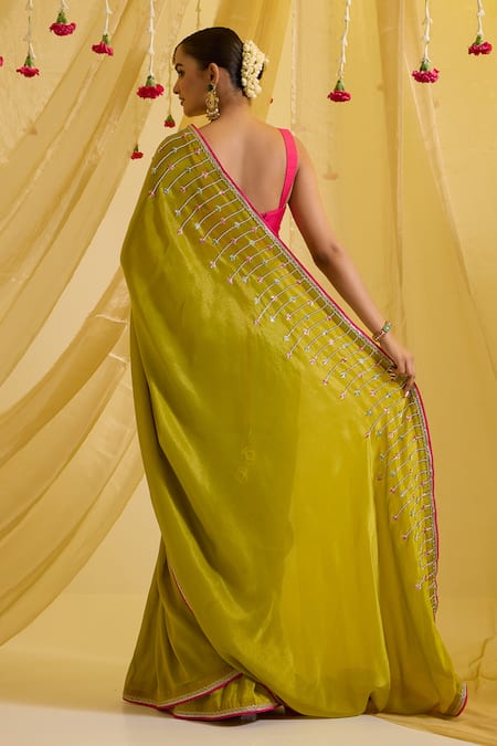 Sonal Pasrija Bead Embroidered Pre-Draped Saree With Blouse 