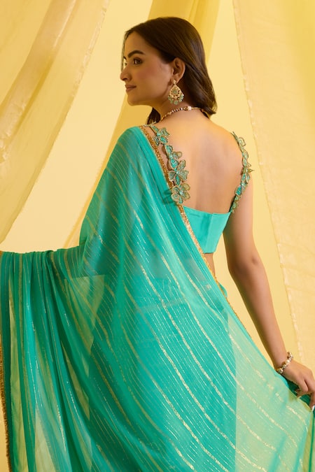 Sonal Pasrija Zari Embroidered Pre-Draped Saree With Blouse 