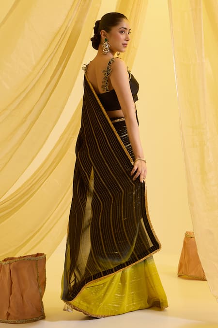 Sonal Pasrija Zari Embroidered Ombre Pre-Draped Saree With Blouse 