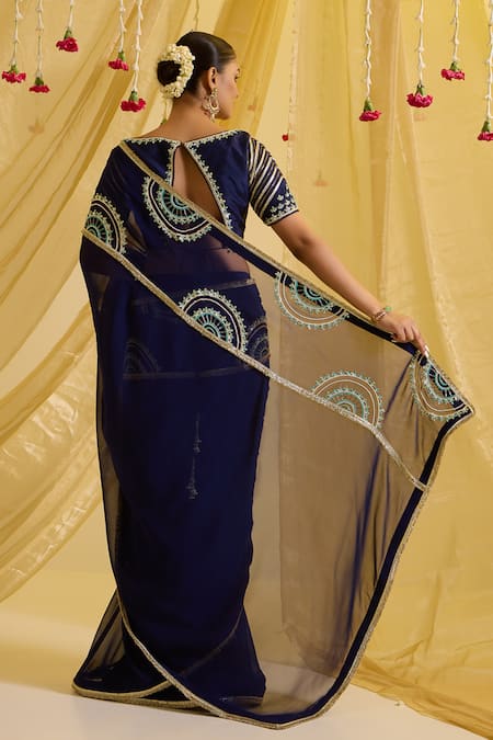 Sonal Pasrija Floral Hand Embroidered Pre-Draped Saree With Blouse 