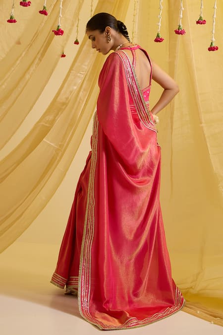 Sonal Pasrija Zari Embroidered Hem Pre-Draped Saree With Blouse 