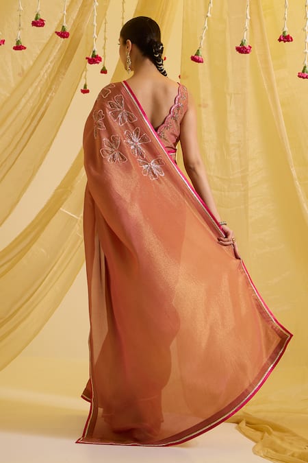 Sonal Pasrija Placement Embroidered Pre-Draped Saree With Blouse 