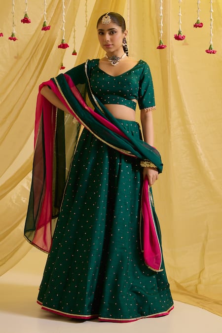 Buy Sonal Pasrija Green Silk, Organza, Crepe Sequins, Beads Sweetheart Floral Scatter Lehenga Set Online at Aza Fashions Buy_Sonal Pasrija_Green Silk, Organza, Crepe Sequins, Beads Sweetheart Floral Scatter Lehenga Set _Online_at_Aza_Fashions