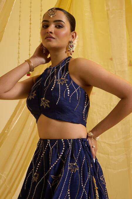 Buy Sonal Pasrija Blue Silk, Organza, Net Sequins, Beads Floral Vine Embroidered Lehenga Set Online at Aza Fashions Buy_Sonal Pasrija_Blue Silk, Organza, Net Sequins, Beads Floral Vine Embroidered Lehenga Set _Online_at_Aza_Fashions