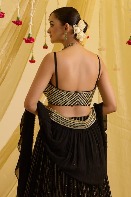 Sonal Pasrija Striped Lehenga Set With Sequin Embroidered Blouse 