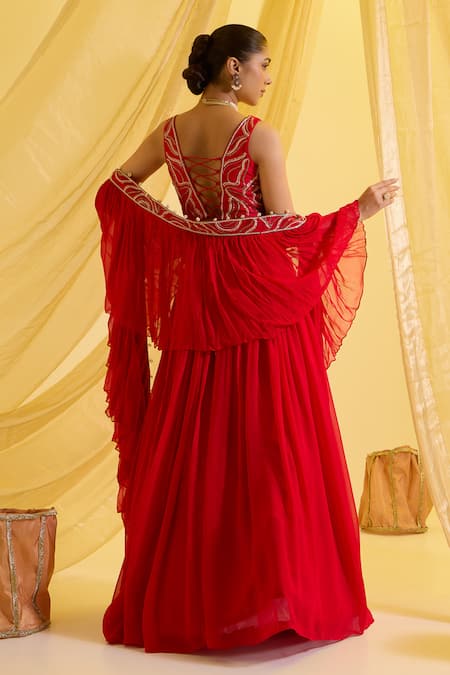 Sonal Pasrija Plain Lehenga Set With Sequin Embroidered Blouse 