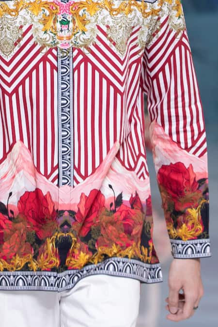 MR. Ajay Kumar_Red 100% Luxe Cotton Printed Himalayan Landscape Shirt _Online_at_Aza_Fashions