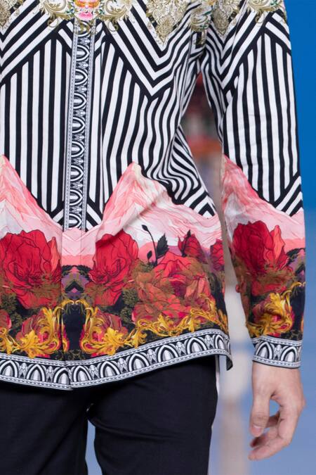 MR. Ajay Kumar Black 100% Luxe Cotton Printed Himalayan Landscape Floral Shirt Online at Aza Fashions MR. Ajay Kumar_Black 100% Luxe Cotton Printed Himalayan Landscape Floral Shirt _Online_at_Aza_Fashions