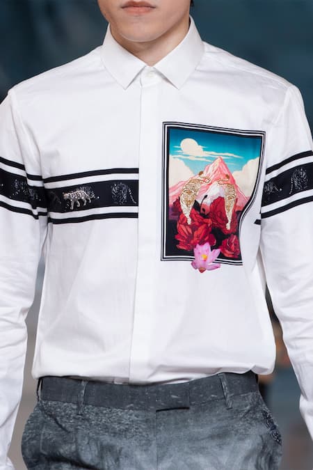 MR. Ajay Kumar White 100% Luxe Cotton Printed Himalayan Landscape Everest Shirt Online at Aza Fashions MR. Ajay Kumar_White 100% Luxe Cotton Printed Himalayan Landscape Everest Shirt _Online_at_Aza_Fashions