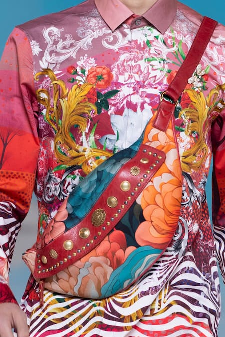 MR. Ajay Kumar Red 100% Luxe Cotton Printed Nature Rose Shirt Online at Aza Fashions MR. Ajay Kumar_Red 100% Luxe Cotton Printed Nature Rose Shirt _Online_at_Aza_Fashions