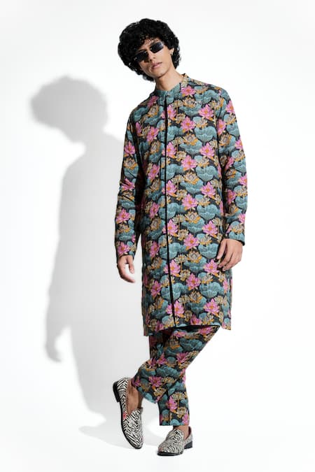 Mr. Ajay Kumar Lotus Bloom Print Kurta With Pant 