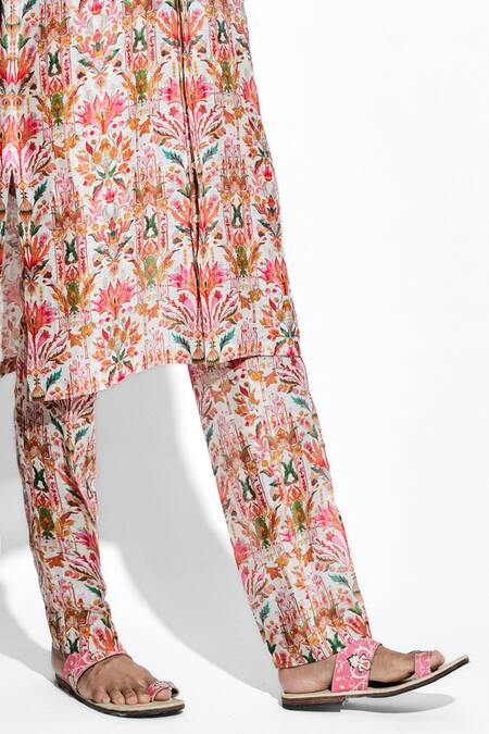 MR. Ajay Kumar Multi Color Silk Linen Print Floral Swetambar Kurta With Pant at Aza Fashions MR. Ajay Kumar_Multi Color Silk Linen Print Floral Swetambar Kurta With Pant _at_Aza_Fashions