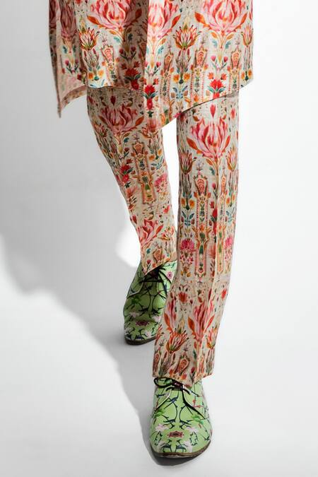 Shop MR. Ajay Kumar Multi Color Silk Linen Print Floral Ambar Kurta With Pant Online at Aza Fashions Shop_MR. Ajay Kumar_Multi Color Silk Linen Print Floral Ambar Kurta With Pant _Online_at_Aza_Fashions