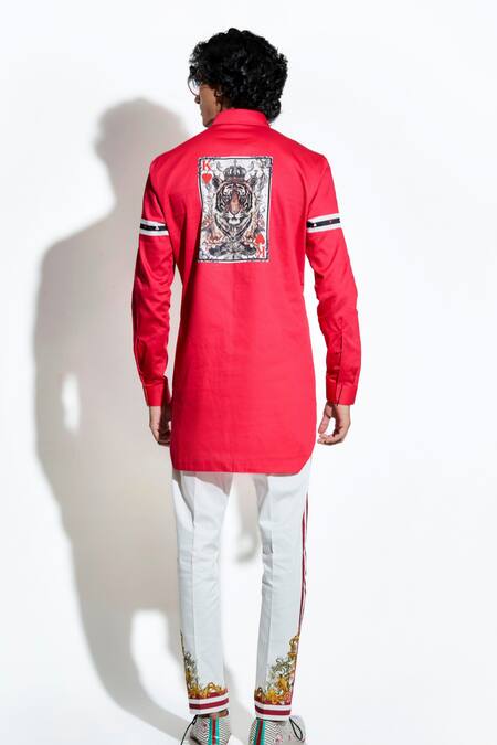 Buy_MR. Ajay Kumar_Red 100% Luxe Cotton Print Tiger Patch Shirt 