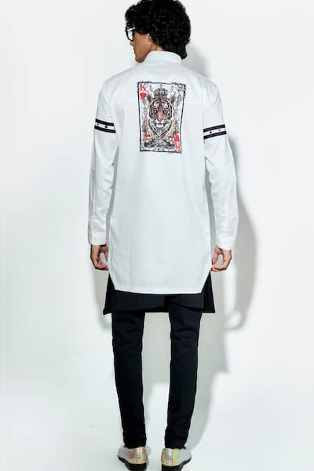 Shop MR. Ajay Kumar White 100% Luxe Cotton Print Tiger Patch Full Sleeve Shirt at Aza Fashions Shop_MR. Ajay Kumar_White 100% Luxe Cotton Print Tiger Patch Full Sleeve Shirt _at_Aza_Fashions