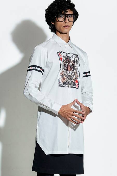 Buy MR. Ajay Kumar White 100% Luxe Cotton Print Tiger Patch Full Sleeve Shirt Online at Aza Fashions Buy_MR. Ajay Kumar_White 100% Luxe Cotton Print Tiger Patch Full Sleeve Shirt _Online_at_Aza_Fashions