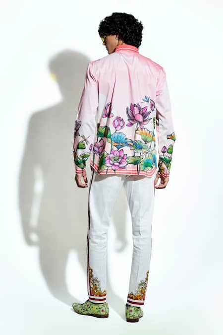 Shop_MR. Ajay Kumar_Peach 100% Luxe Cotton Printed Lotus Blume Shirt _at_Aza_Fashions