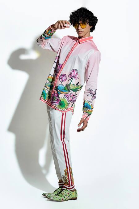 Buy_MR. Ajay Kumar_Peach 100% Luxe Cotton Printed Lotus Blume Shirt 