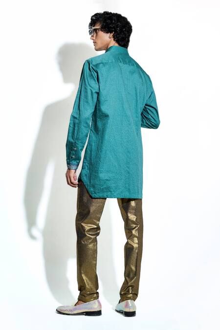 Buy MR. Ajay Kumar Green Silk Satin Printed Lotus El Shirt Buy_MR. Ajay Kumar_Green Silk Satin Printed Lotus El Shirt