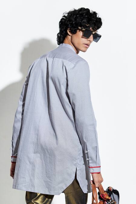 Buy MR. Ajay Kumar Blue Silk Satin Printed Lotus Geometric Shirt Online at Aza Fashions Buy_MR. Ajay Kumar_Blue Silk Satin Printed Lotus Geometric Shirt _Online_at_Aza_Fashions