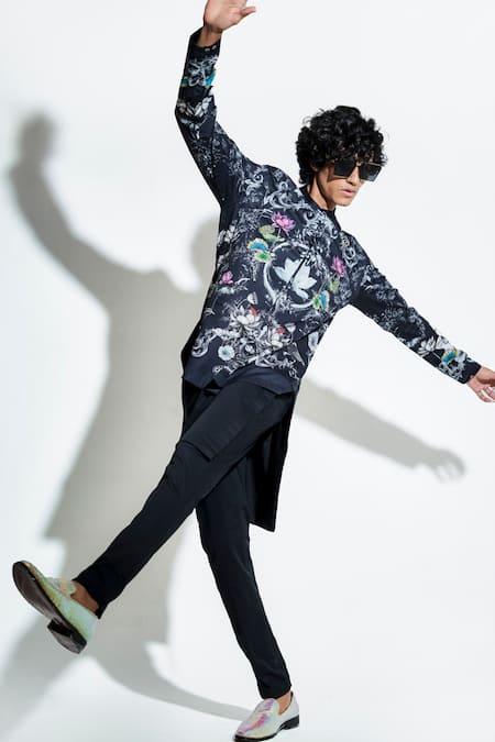 Buy MR. Ajay Kumar Black 100% Luxe Cotton Printed Lotus Bloom Shirt Buy_MR. Ajay Kumar_Black 100% Luxe Cotton Printed Lotus Bloom Shirt