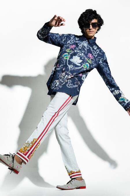 Buy MR. Ajay Kumar Blue 100% Luxe Cotton Printed Lotus Bloom Shirt Buy_MR. Ajay Kumar_Blue 100% Luxe Cotton Printed Lotus Bloom Shirt