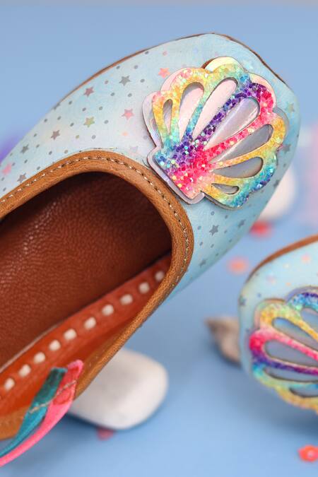 Hello JR_Blue Mermaid Shell Embroidered Mules _Online_at_Aza_Fashions