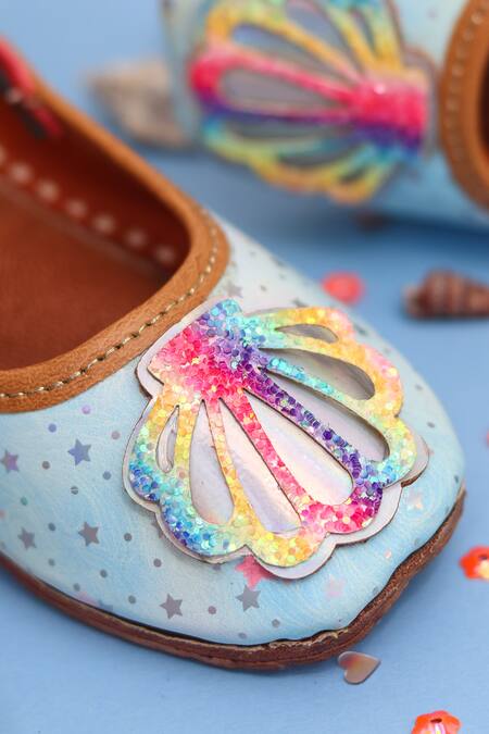 Buy_Hello JR_Blue Mermaid Shell Embroidered Mules _Online_at_Aza_Fashions